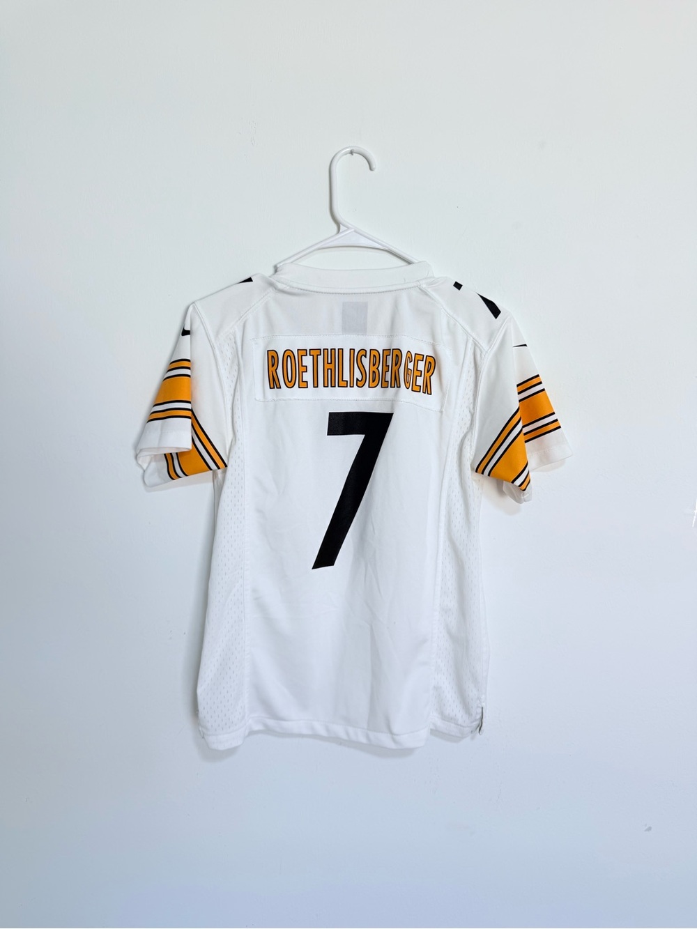 NFL Pittsburgh Steelers Ben Roethlisberger #7 White and Gold Jersey Stitched Log